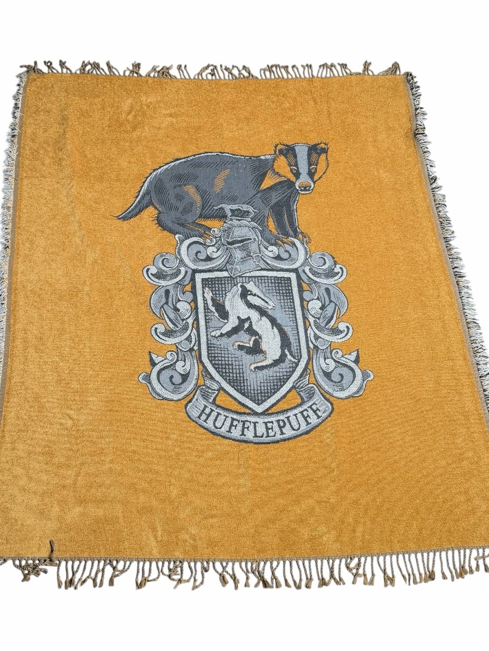 Pottery Barn Harry Potter Hufflepuff Crest Throw Blanket Chenille Gold 50x60